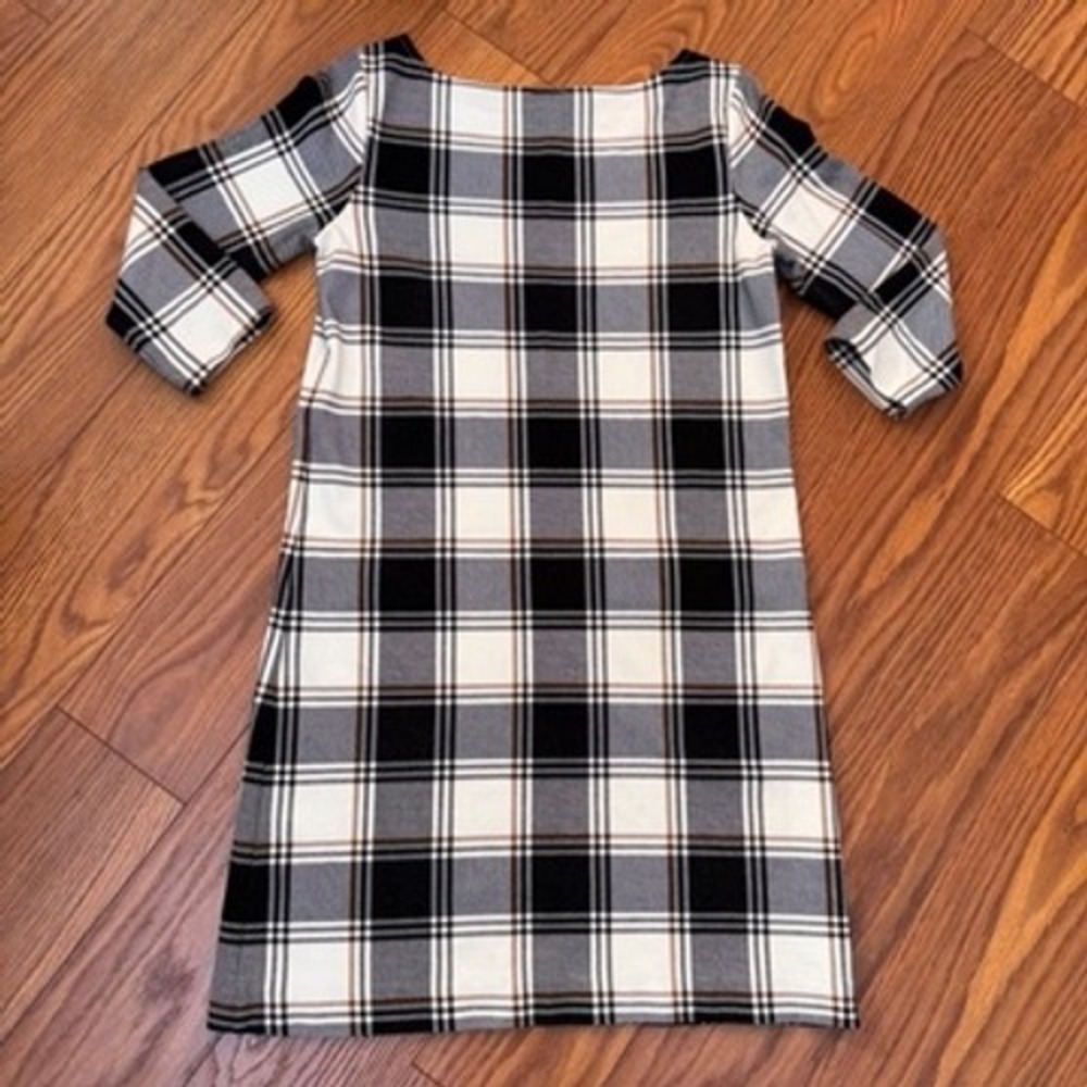 Ann Taylor Factory Petite Plaid Shift Dress Black White Tan XSP 544454 - Picture 2 of 8